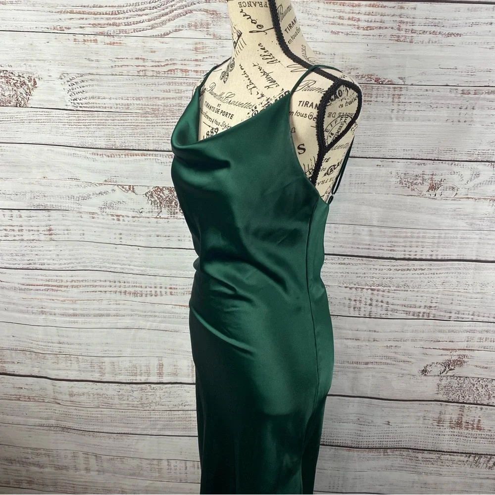 PETAL + PUP EMERALD GREEN LOW CUT BACK SILKY SIZE 4 HIGH LOW HEM DRESS - Picture 5 of 12
